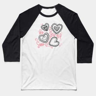 Hand Drawn Hearts Valentine's Day Pattern Baseball T-Shirt